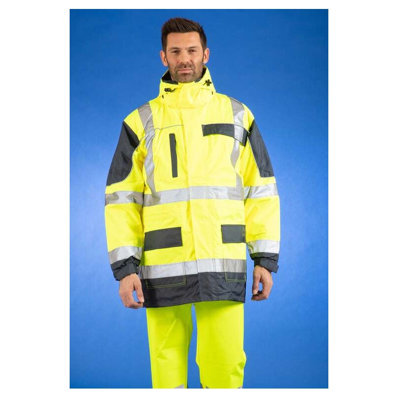 Parka haute visibilite 4 en 1 pluie froid Sononyl DMD cotepro marine/jaune