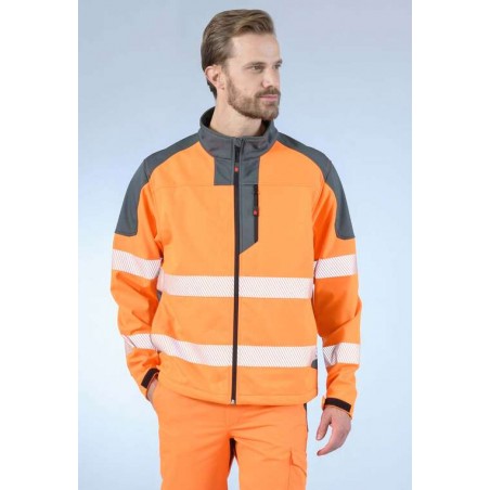 Veste softshell haute visibilite visiofit DMD cotepro gris orange face